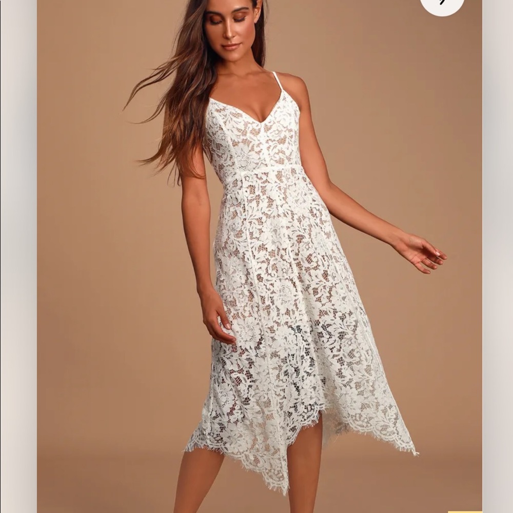 Lulus One Wish White Lace Midi Dress